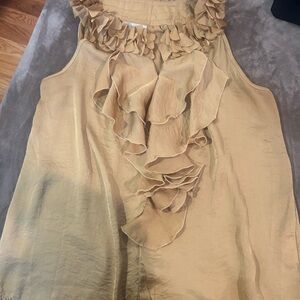 Ruffled Sleeveless Gold Blouse